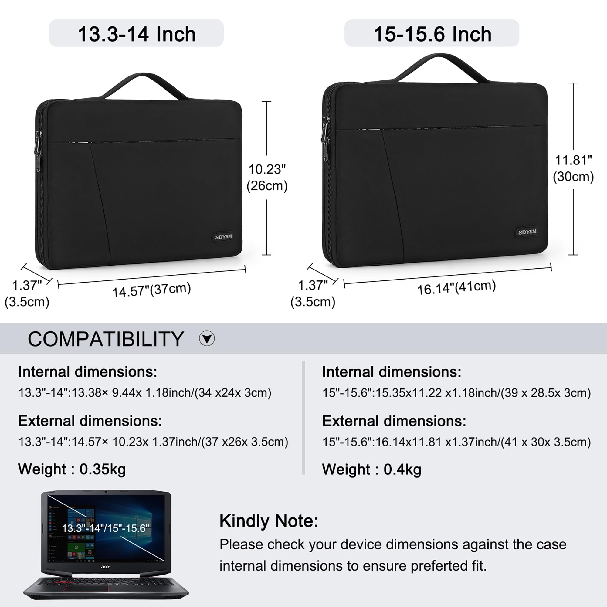 Laptop Sleeve 14 Inch Laptop Case with Portable Handle 360° Protective Laptop Sleeve Case Waterproof Neoprene Bag Business Computer case for Men Women Compatible with 13-14 Inch MacBook Air/ Pro/ ASUS/ DELL/ Lenovo/ HP/ ACER Notebook, Black
