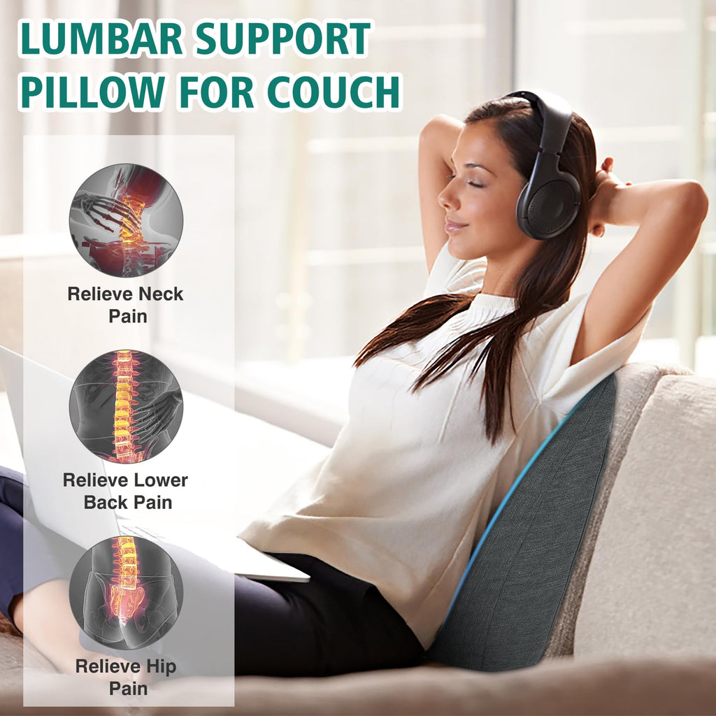 TANYOO Back Support Pillow for Recliner Soft Dual Layer Lumbar Support Pillow with Shredded Memory Foam Ergonomic Orthopedic Couch Lumbar Cushions for Elderly Lower Back Pain Relief Dark Grey