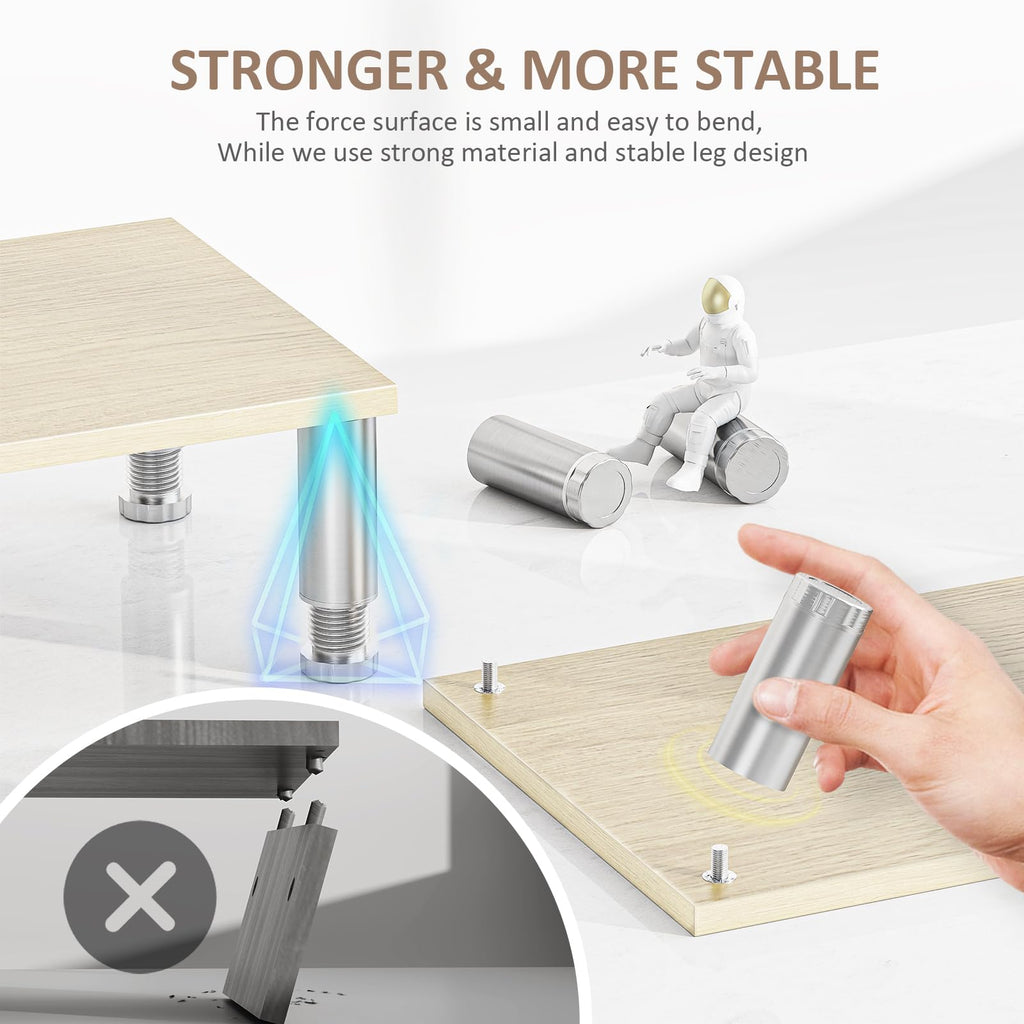 Dual Monitor Stand Riser, Monitor Stand with Adjustable Height Steel leg, Wood Monitor Stand for Desk, Monitor Riser for 2 Monitors with Storage Space