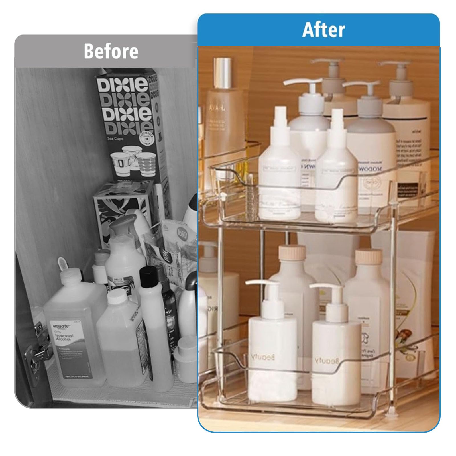 2 Tier Bathroom Storage Organizer, Medicine Cabinet Drawers Bins,Clear Under Sink Organizer Vanity Countertop Storage Pantry Organizers for beverages, medicine,Vanity Makeup, perfume, and more