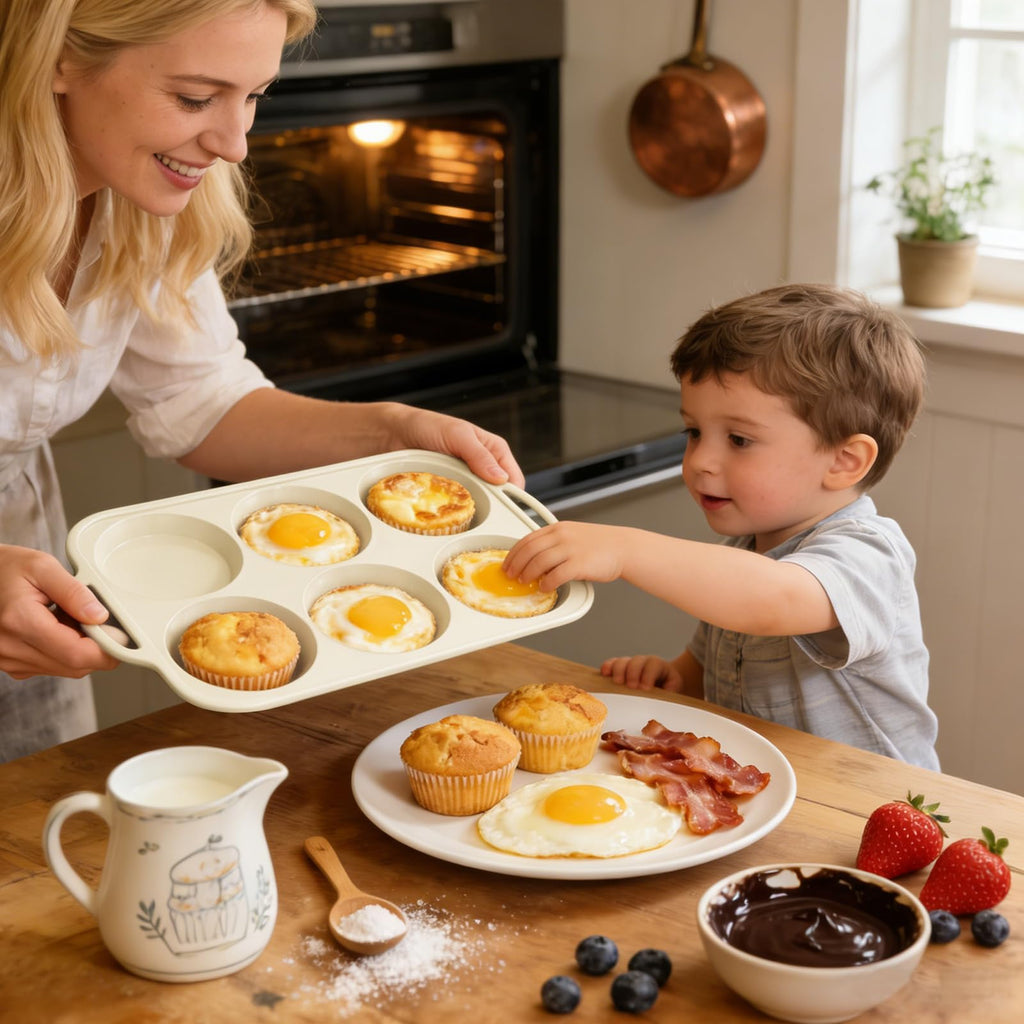 Nonstick Silicone Muffin Top Pan: 4 Inch Jumbo Silicone Egg Molds with Metal Frame for Baking Breakfast Sandwiches/English Muffins Egg Bites Hamburger Buns - for Oven Housewife (Beige& Mint Green)