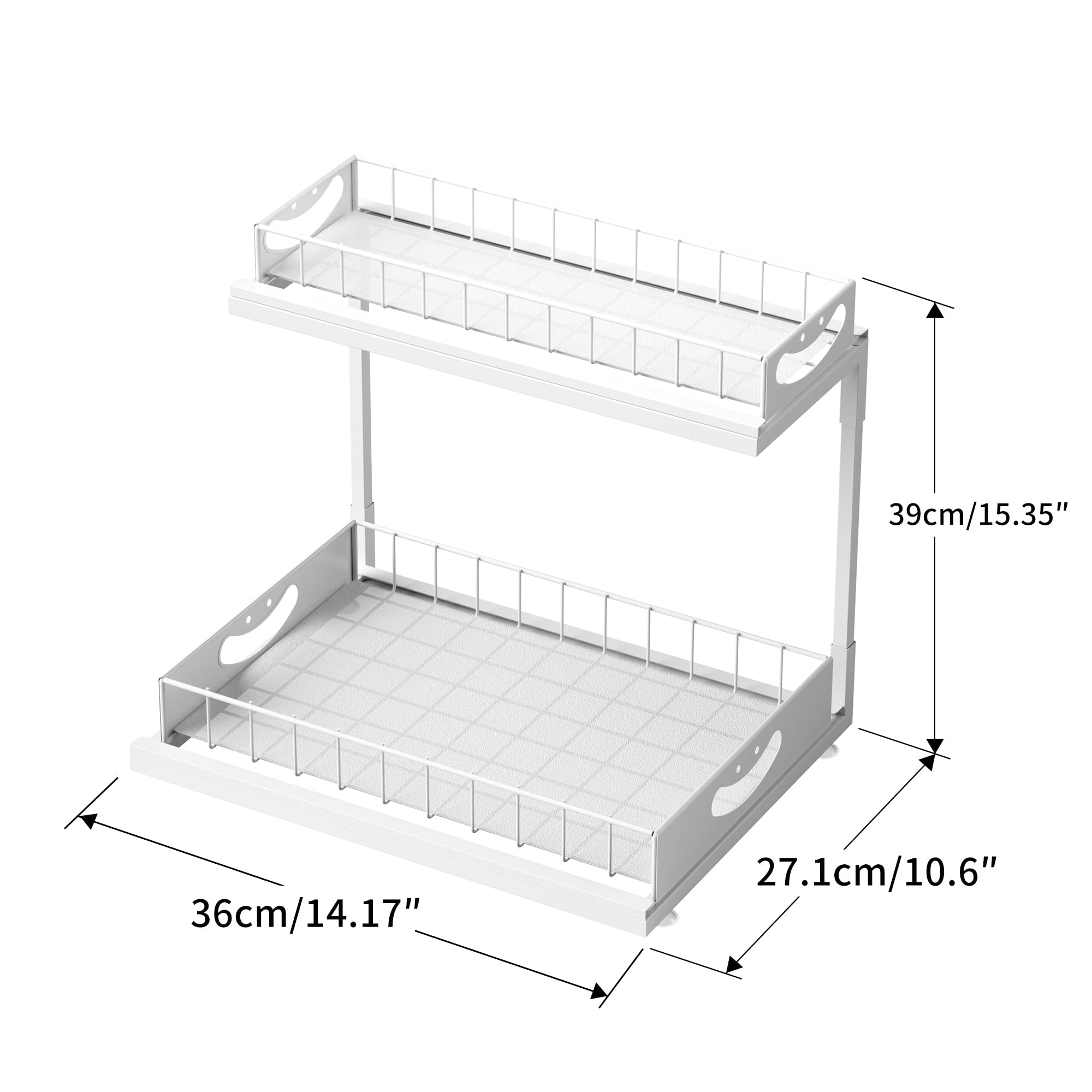 JAQ Under Sink Organizer for Kitchen, 2 Tier Pull Out Sliding Cabinet Organizer, Heavy Duty Metal Under Cabinet Storage for Kitchen Sink, Double Slide Out Drawers (White, 1 Pack)