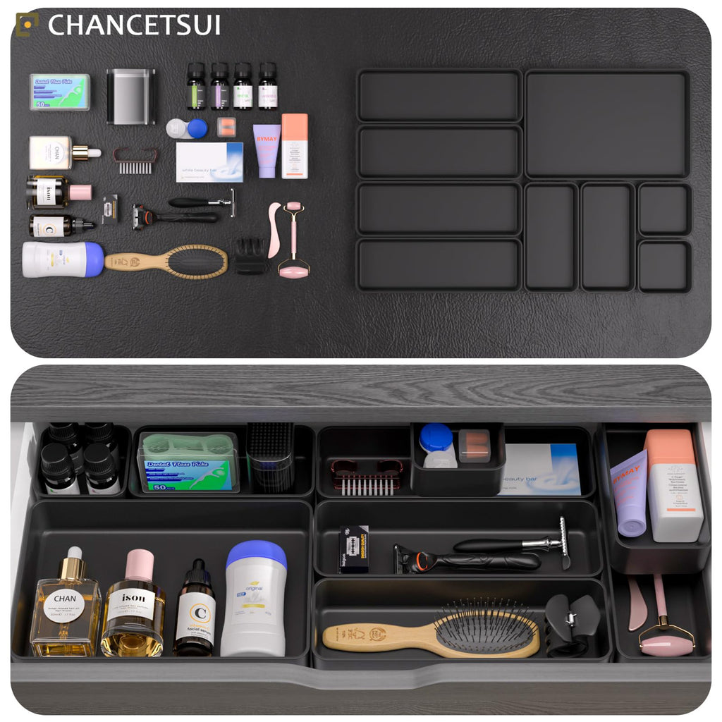 9 Pcs Organizer Trays Set, Multifunctional Stackable Storage Trays for Bedroom, Bathroom, Kitchen Drawer Organizer. Plastic Drawer Storage Boxes Available In 5 Colours, White, Black, Military Blue, Dusty Rose And Forest Green