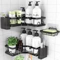 PKBD Corner Shower Caddy 3 Pack, Shower Shelves No Drilling, Rustproof Stainless Steel Bathroom Organizers with Soap Holder, Hooks & Toothpaste Holders, Black