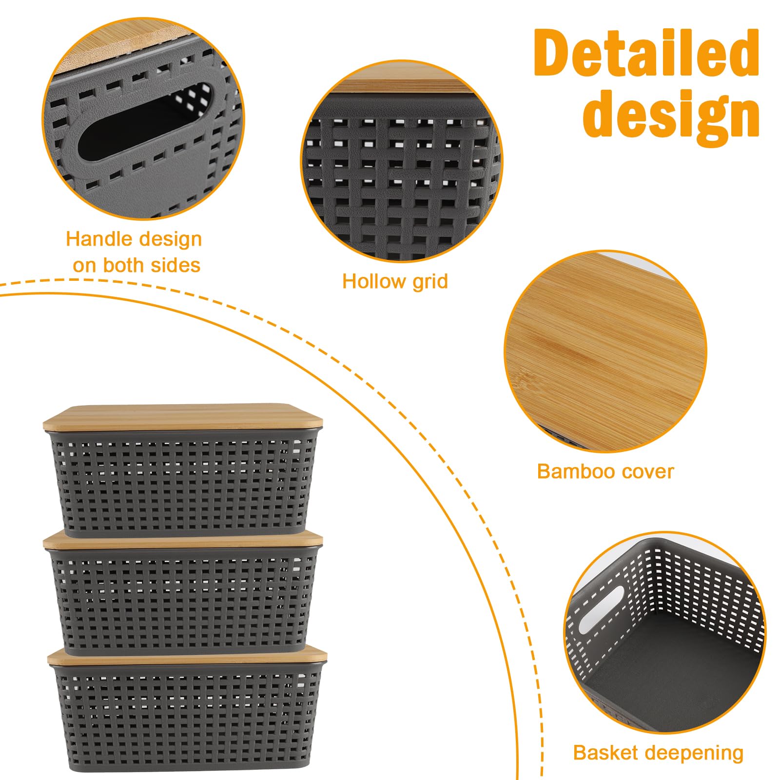 Dewsea Onion and Potato Storage Bins Set, Vegetable Storage Basket, 3 Pack Pantry Storage with Bamboo Lids & Handles for Produce, Fruit, Bread and Snacks