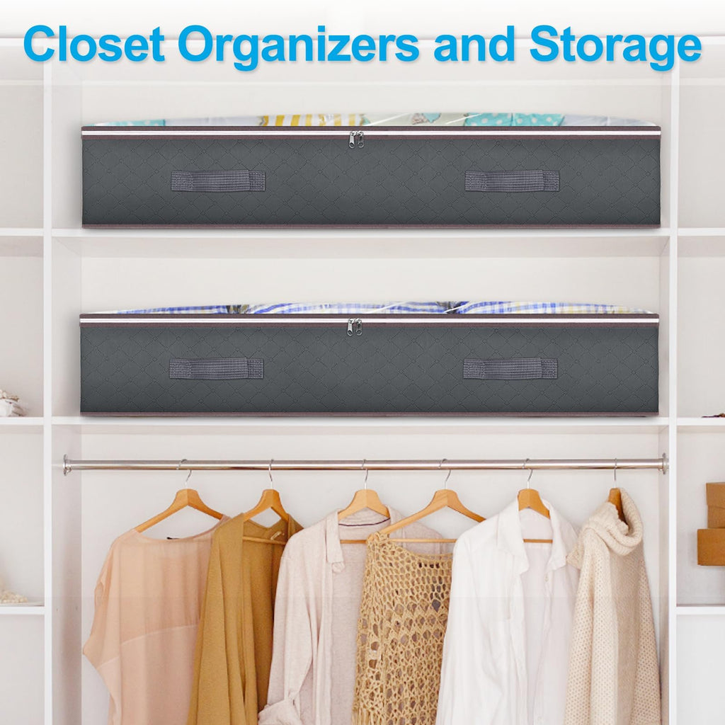Budding Joy 90L Under Bed Storage Containers, Closet Organizers and Storage Bins, Foldable Underbed Storage Bags for Blankets, Towels, Comforter, Sweaters, Pillows, Linen Sheets, Wrapping Paper