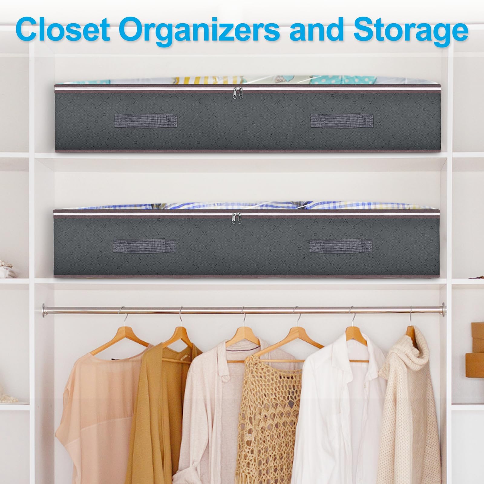 Budding Joy 90L Under Bed Storage Containers, Closet Organizers and Storage Bins, Foldable Underbed Storage Bags for Blankets, Towels, Comforter, Sweaters, Pillows, Linen Sheets, Wrapping Paper