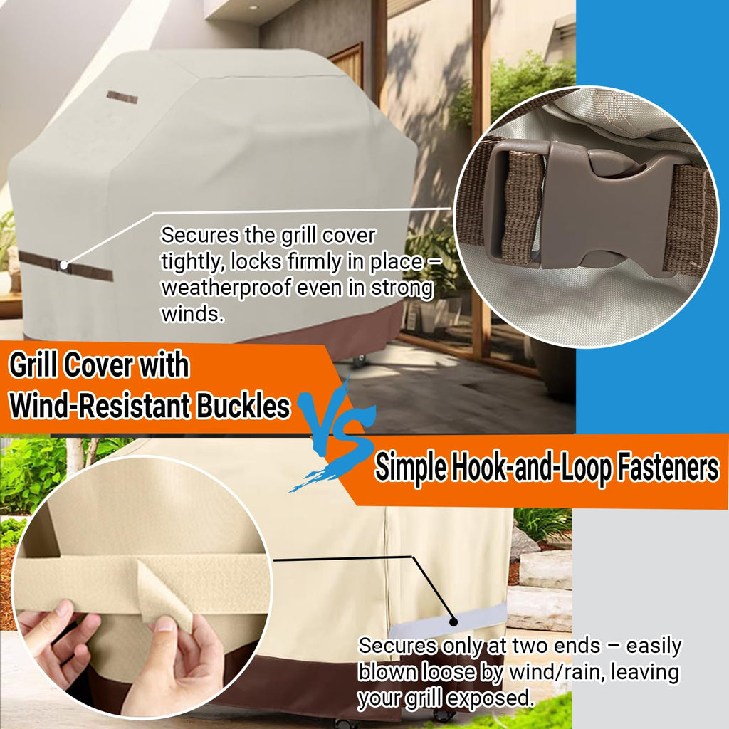 Grill Cover 58 inch, BBQ Outdoor Grill Covers Grade 420D Fabric Barbecue for Weber LX300, Dyna-Glo, Monument Grills Outdoor Furniture Covers (Beige & Brown)