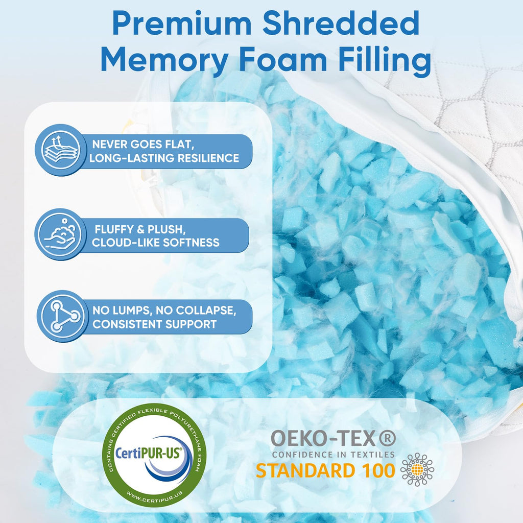 Cooling Shredded Memory Foam Pillows King Size 2 Pack – Adjustable Bed Pillows for Sleeping, Breathable Cooling Supportive Pillow for Side Back & Stomach Sleepers, with Washable Cover