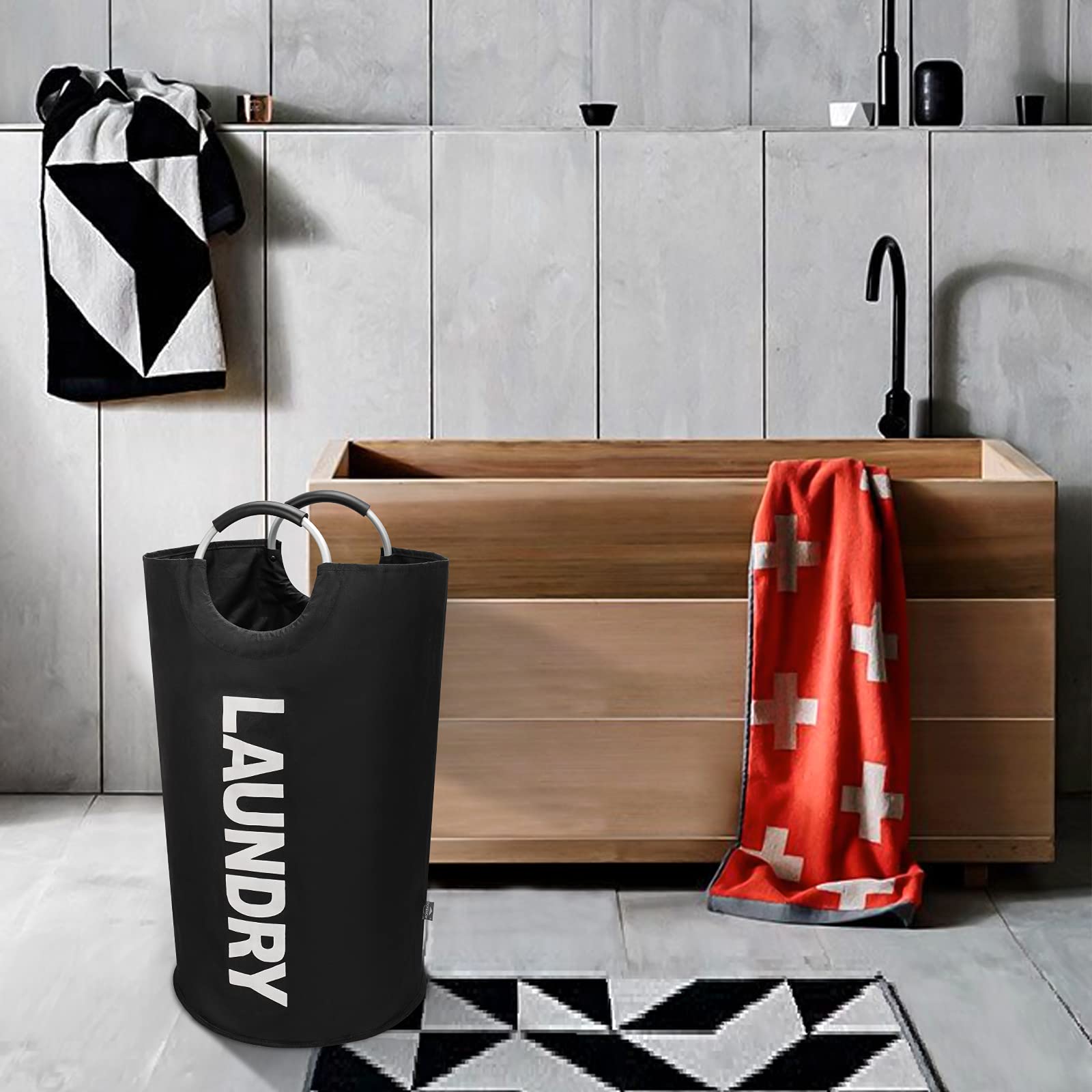 DOKEHOM 125L X-Large Collapsible Washing Laundry Basket Bag (7 Colors) for Bedroom, Fabric (Black, XL)