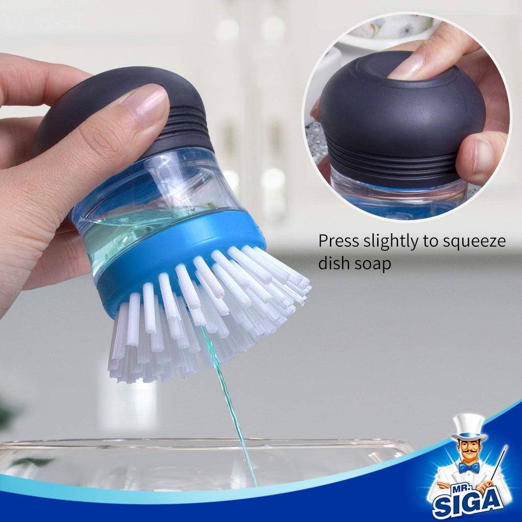 MR.SIGA Soap Dispensing Palm Brush Storage Set, Kitchen Brush with Holder for Pot Pan Sink Cleaning