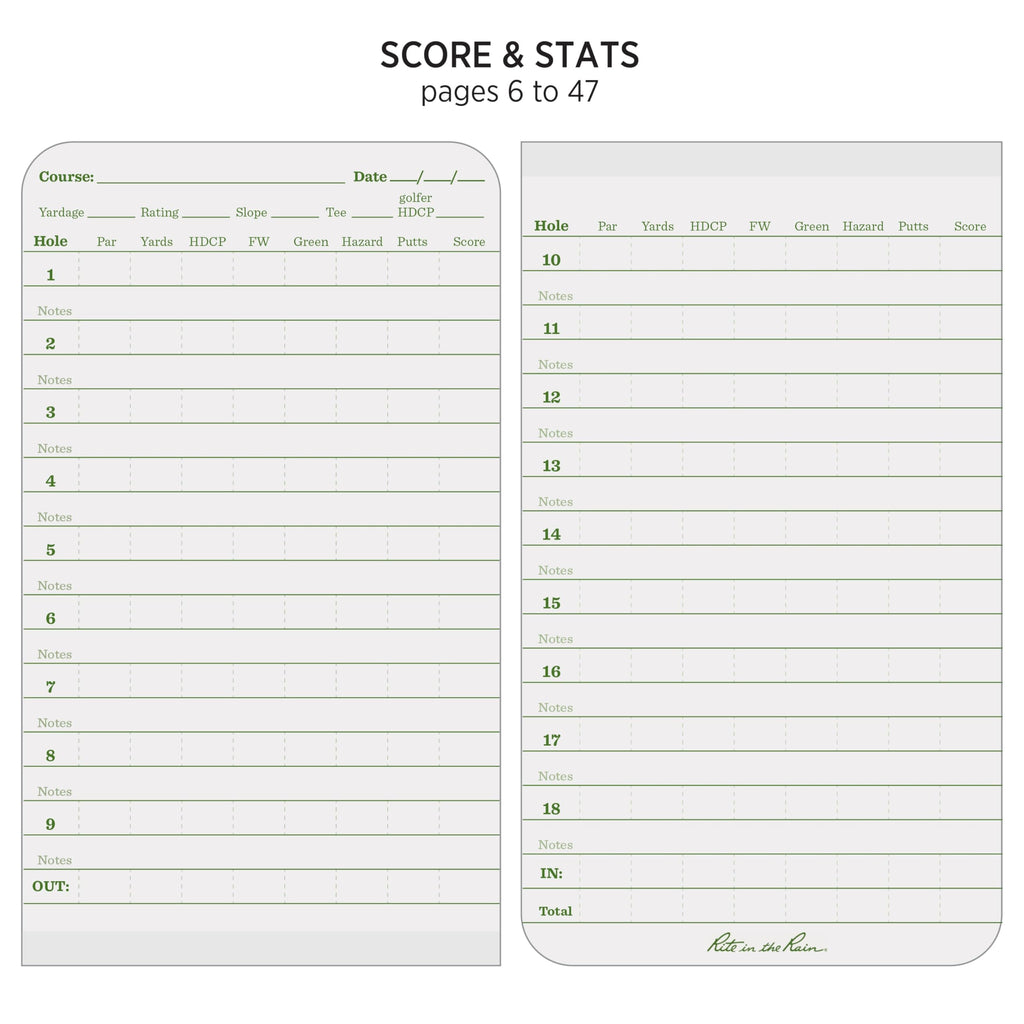 Rite in the Rain All Weather Golf Notebook, 3.5" x 6", Green Field Flex, Club Yardage Book & Hole Notes (No. 4)