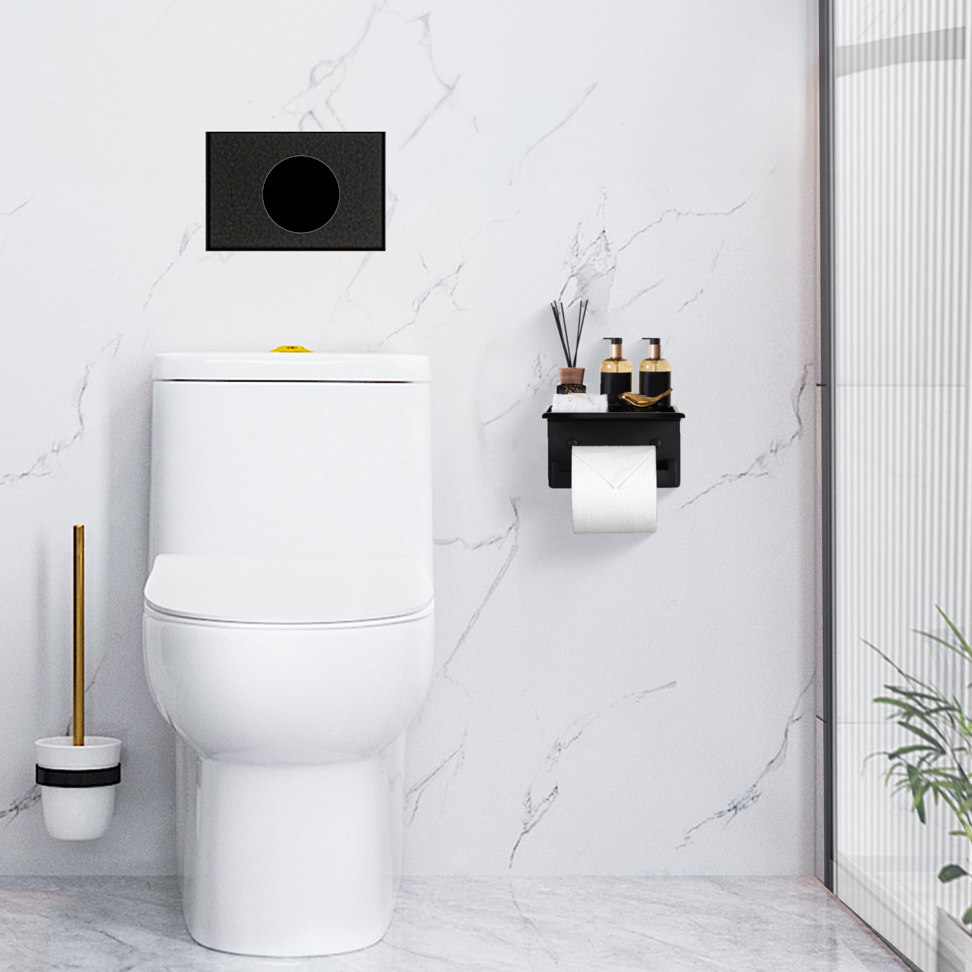 LANC Matte Black Toilet Paper Holder with Shelf Toilet Tissue Roll Holder with Phone Shelf for Bathroom Wall Mounted or Self-Adhesive Toilet Paper Roll Holder Stainless Steel, A8367MB