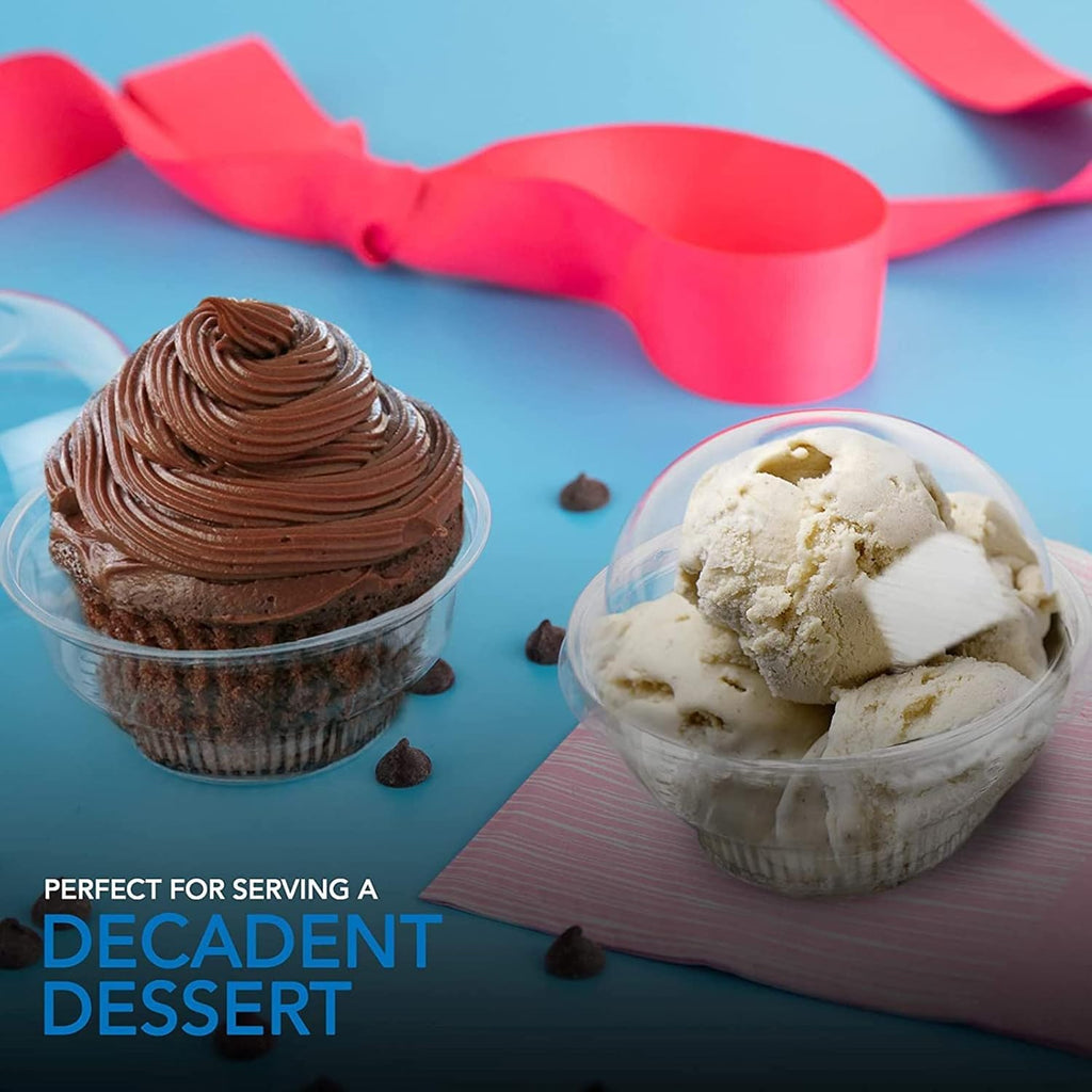 Lyellfe 100 Pack Dessert Cups with Dome Lids, 5 oz Clear Plastic Cup, Ice Cream Cups for Take Away Food Dessert Cupcake and Fruit