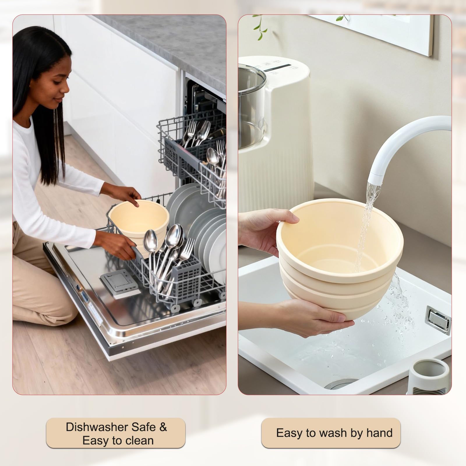 Naerza Silicone Bowl Liners Insert for Kitchen Aid Mixer 5 Qt,for KitchenAid Mixer Attachments and Accessories, Silicone Bowl Insert for Tilt-Head & Bowl-Lift Stand Mixers (Beige+Pink)