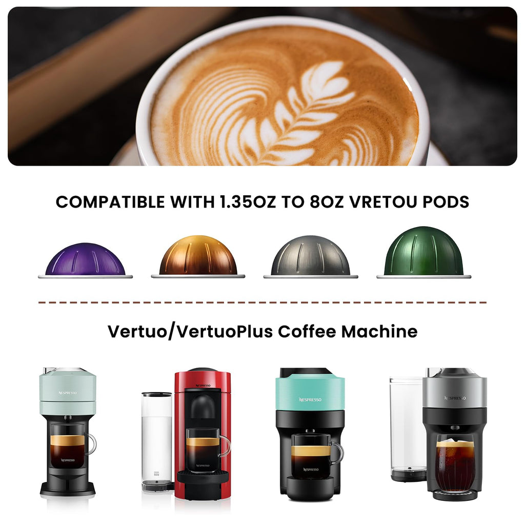 Reusable Double Pods Kit Compatible with Nespresso Pods Vertuo, Refillable Coffee Pods Espresso Accessories with 52 pcs Foil Seals Lids Compatible with Nespresso Espresso Machine