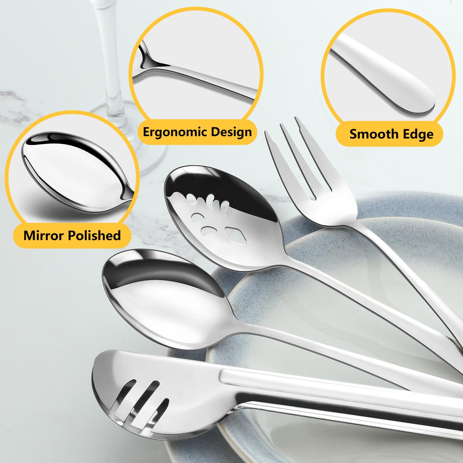 Pleafind 16 PCS Stainless Steel Serving Utensils Set With Spoons, Slotted Spoons, Forks and Tongs for Parties, Buffet, Banquet