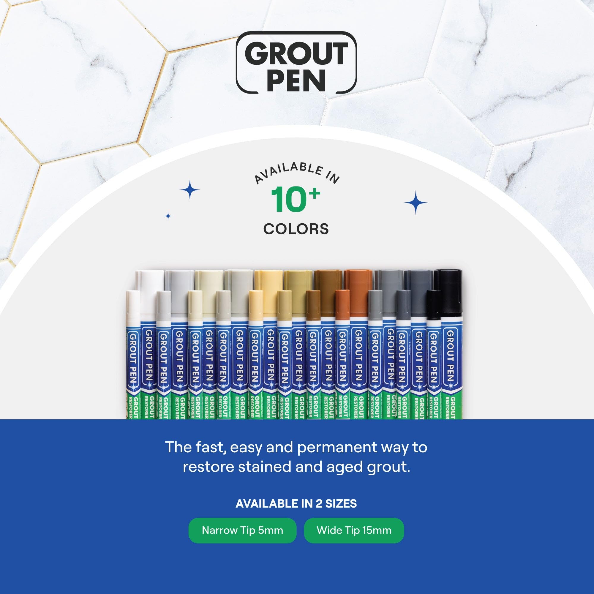 Grout Pen White Tile Paint Marker: Waterproof Grout Colorant and Sealer Pen - White, Wide 15mm Tip