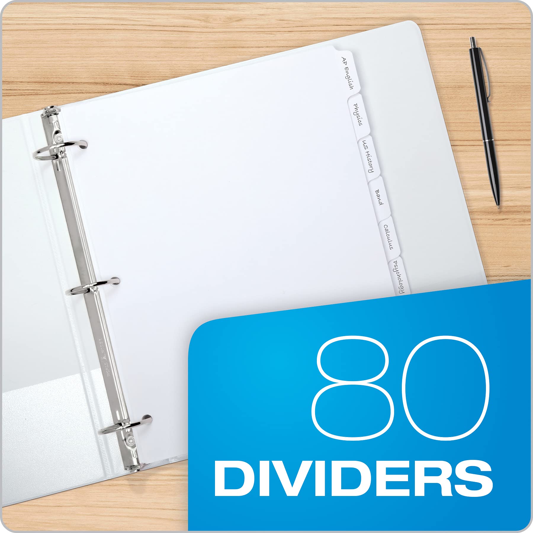 Oxford Binder Dividers, Blank Write-On, White, 1/8-Cut Tabs, Letter Size, 3-Hole Punched, 8 Tabs Per Set, 80 Dividers (10 Sets), for School, Office, and Home Organization