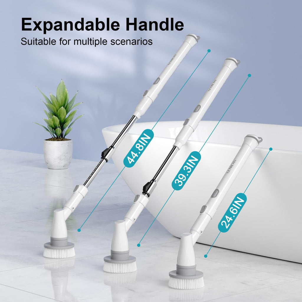Ultrean Grout Cleaner Brush, Cordless Electric Spin Scrubber with 4 Replaceable Brush Heads Adjustable Extension Handle, 2 Speed Shower Scrubber for Cleaning Bathroom, Tile, Floor, Tub