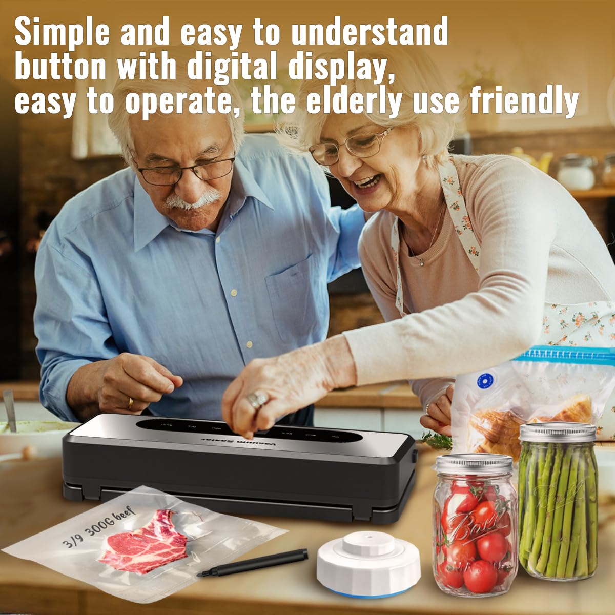 Gyreuni 8 in 1 Food Vacuum Sealer with Bags Kit,Multi-function Vacuum Sealer for Food Built-in UV Cutter/Bag Storage Act on Dry Wet oil Crispy,Attached Bag Rolls/10 Vacuum bags/Marker Pen