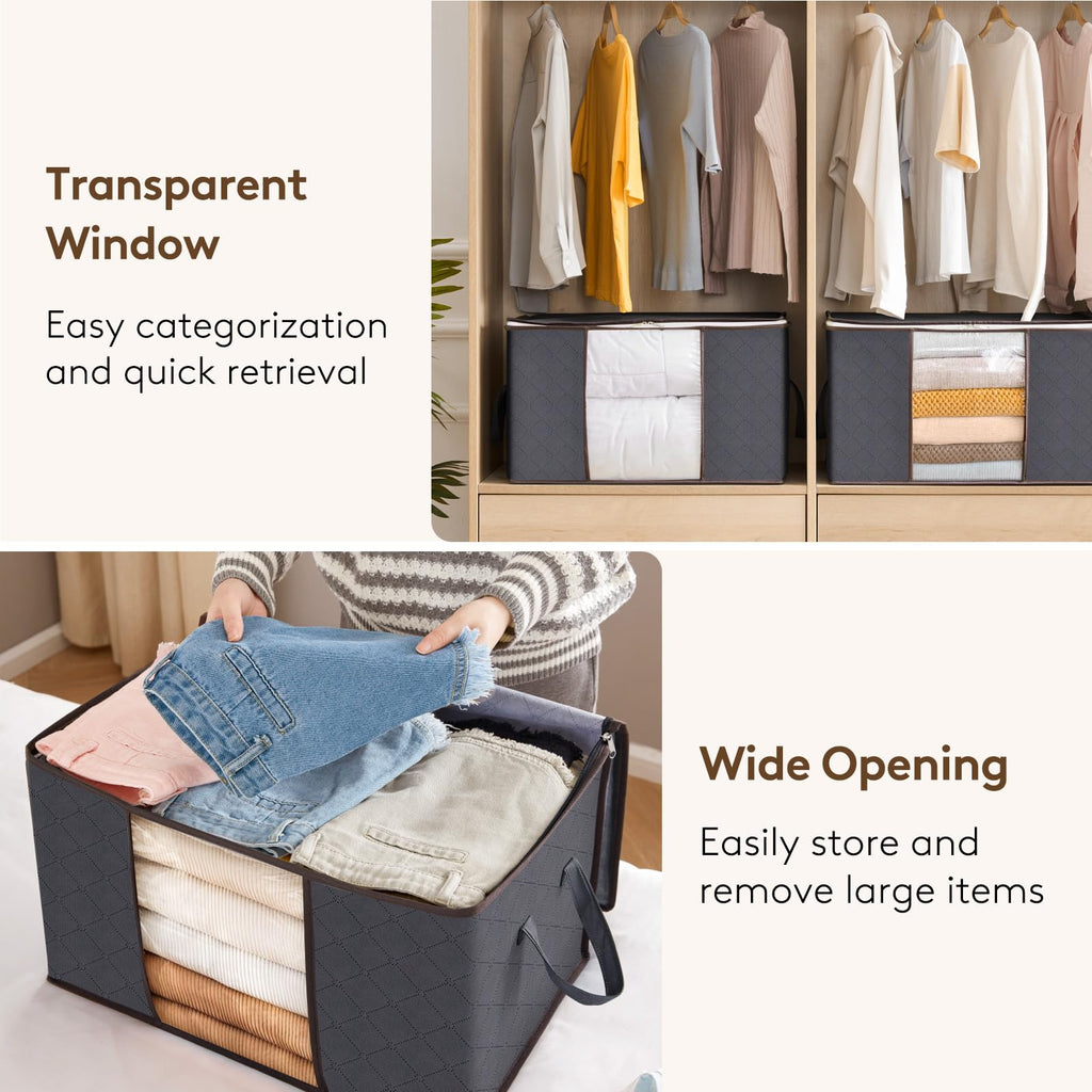 Lifewit 6 Pack Clothes Storage Bags, Foldable Fabric Closet Storage Containers and Organization, Underbed Lidded Storage Bins for Clothing, Blankets with Reinforced Handle, Sturdy Zipper, Clear Window