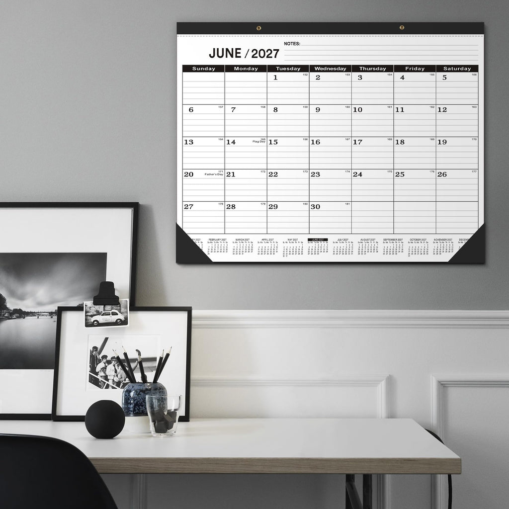 Desk Calendar 2026,January 2026 to June 2027,Desk calendar 2026-2027 Large 22x17, Calendar 2026 with PVC Cover,Round Holes& NOTES List (Black),18 Months 2026 Desk Calender.