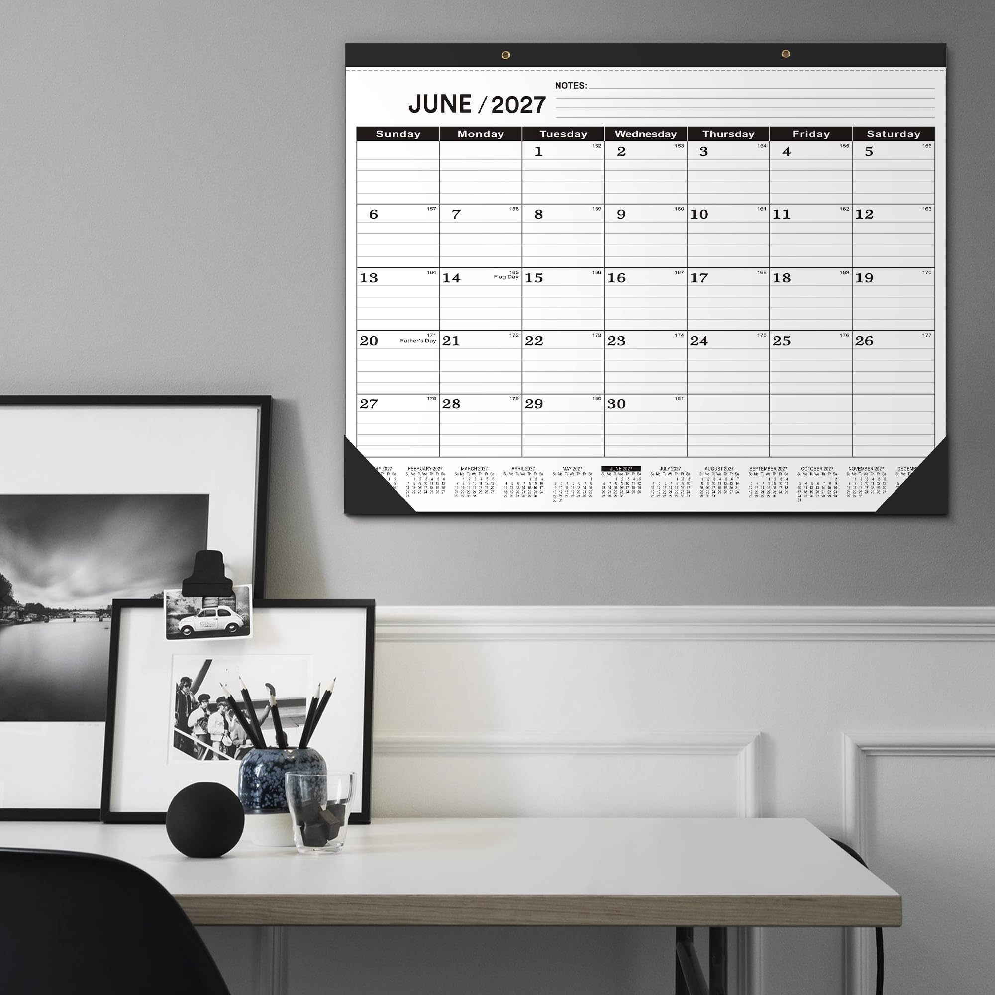 Desk Calendar 2026,January 2026 to June 2027,Desk calendar 2026-2027 Large 22x17, Calendar 2026 with PVC Cover,Round Holes& NOTES List (Black),18 Months 2026 Desk Calender.