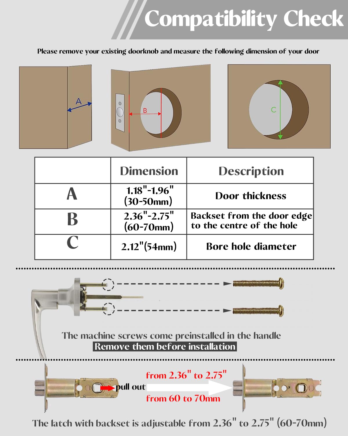 IUYPKQ Bedroom Door Lock - Door Handle Indoor with Lock - Stainless Steel Door Locks for Entry Door - Door Knobs with Lock & Key - Poignee Porte Interieur