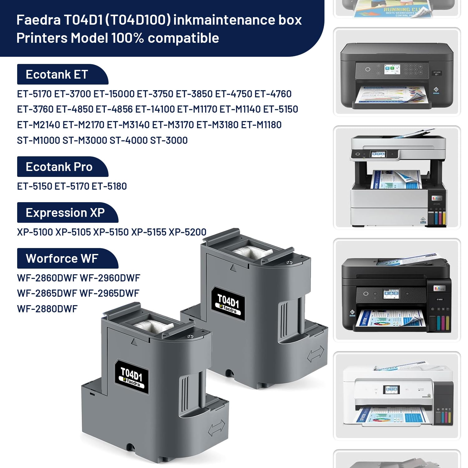 Faedra T04D1 Ink Maintenance Box (2Pack) for ET-15000 ET-3750 ET-3760 ET-4750 ET-4760 ET-3850 ET-4850 WF-2860 XP-5100 ET-3710 ET-5150 ET-3830 ST-M1000 ST-3000 ET-M2170 Maintenance T04D100/EWMB2/E-04D1