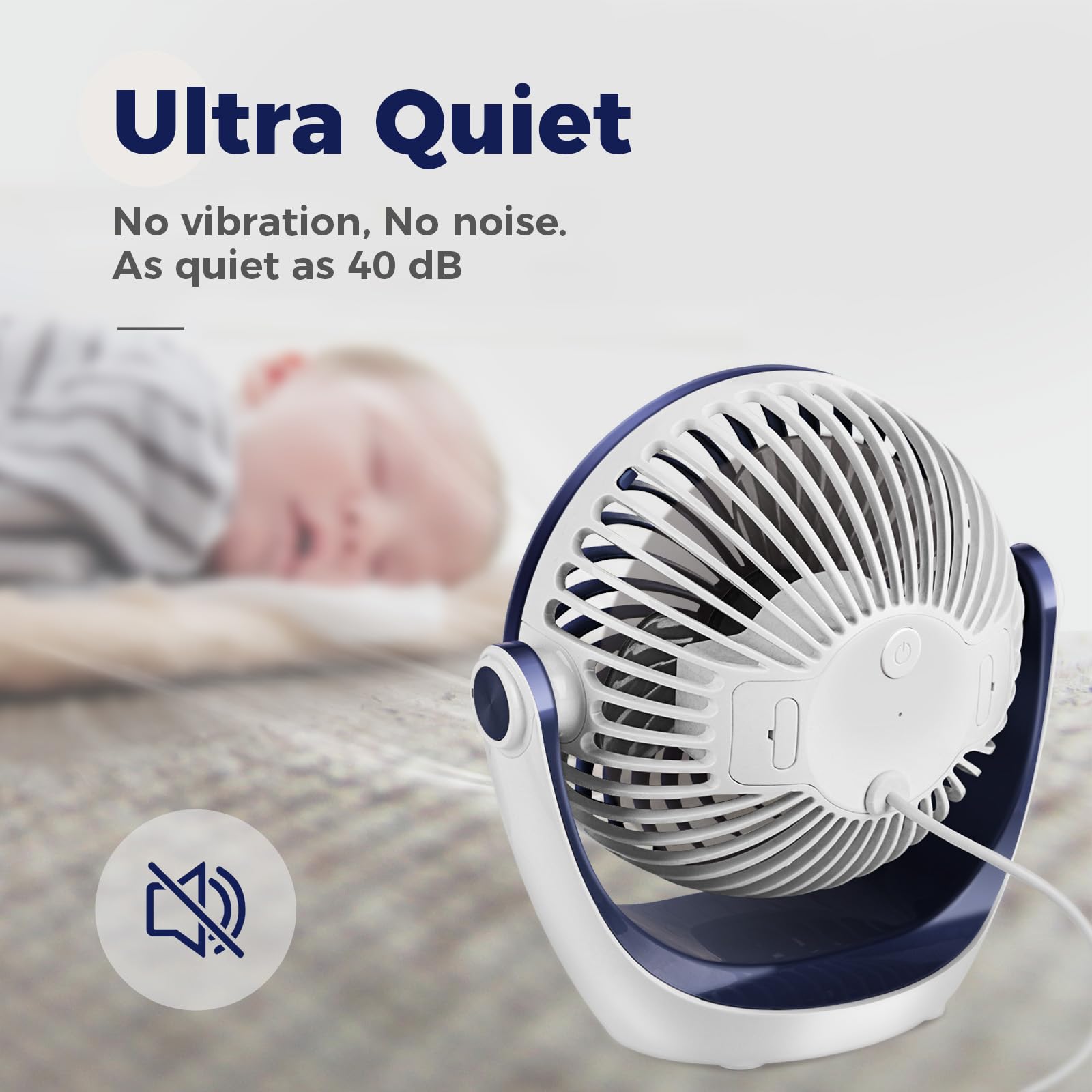 OCOOPA Small USB Desk Fan Table Fan 5'' with Strong Airflow & Quiet Operation, Portable Cooling Mini Fan 3 Speed, 360°Rotatable Head for Home Office Bedroom Desktop