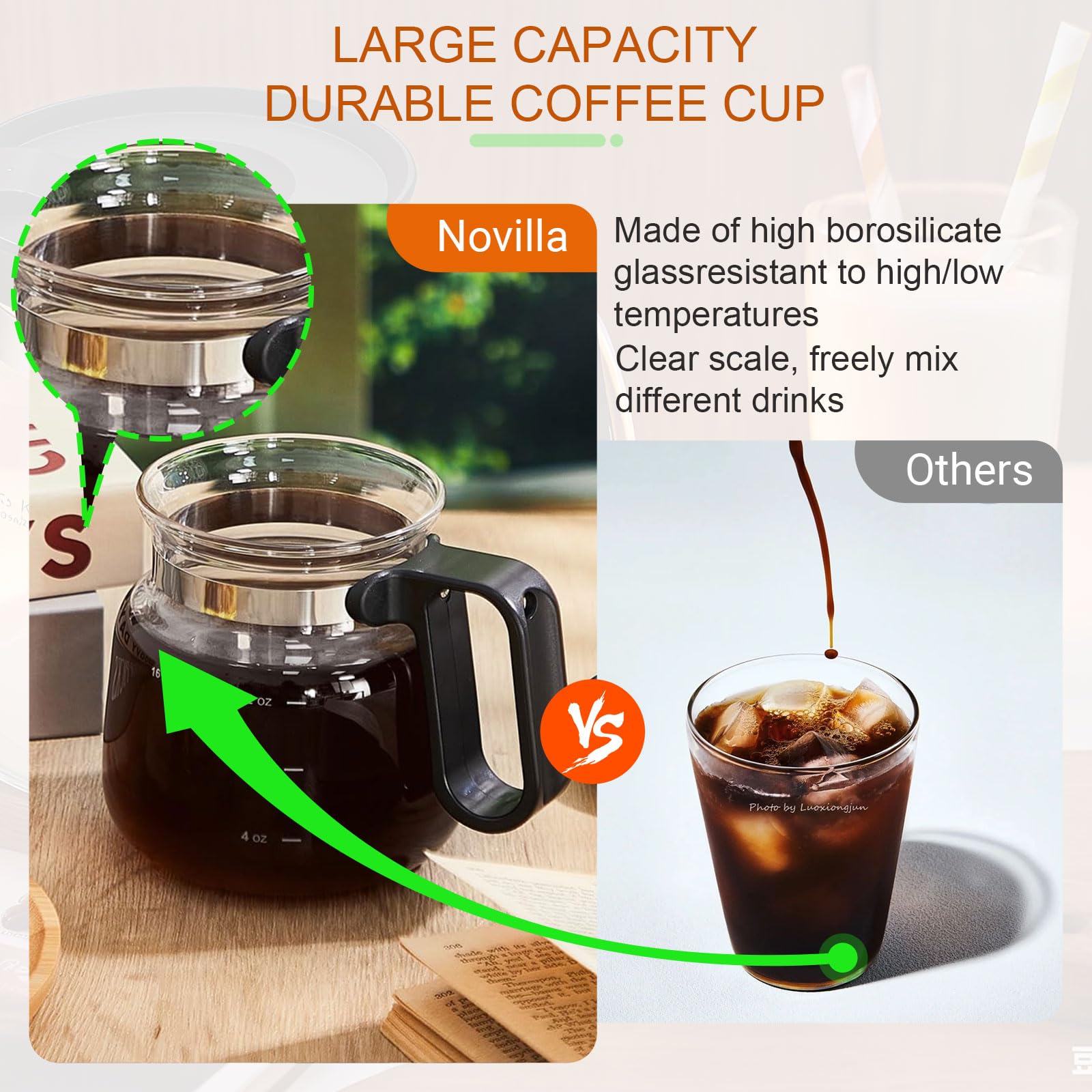 Julyxi 16 Oz Glass Coffee Mug – Coffee Pot Style, 16 Oz Glass Coffee Mug in Coffee Pot Shape, for Hot Cold Drinks Latte Cappuccino Home Office Kitchen(1pcs)