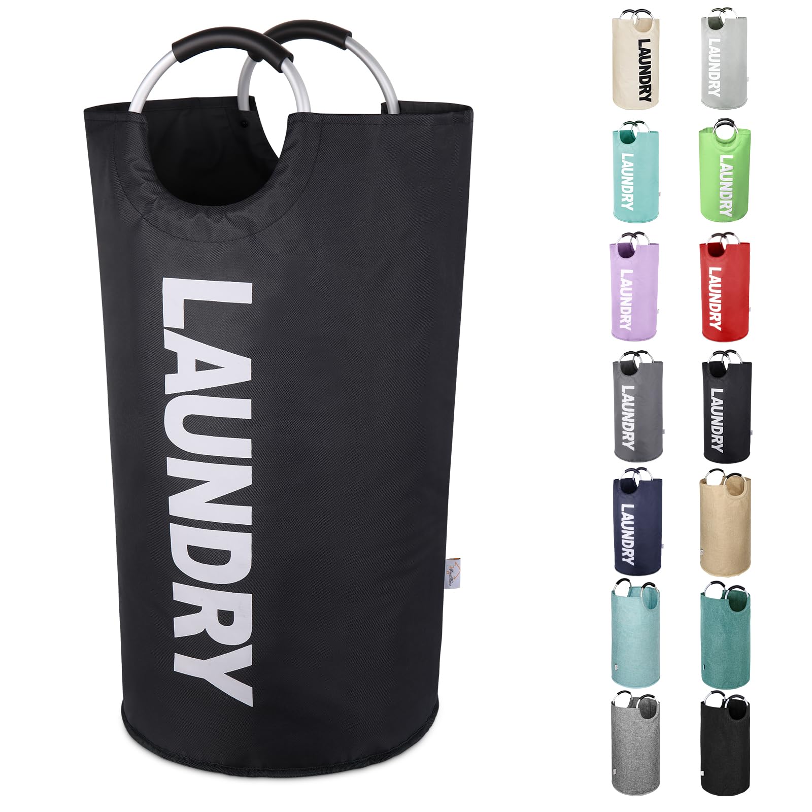 SweetMemo Large Laundry Hamper Collapsible 95L，Tall Laundry Basket with Handles, Freestanding Clothes Hamper Bag – Dirty Fabric Laundry Bin for College Dorm Laundry Room, Sturdy, Lightweight – (Black)
