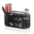 Comix Pen Holder, Mesh Desk Organizers with 8 Compartments and 1 Drawer, Oval Shaped Pencil Holder for Home School Office Supplies