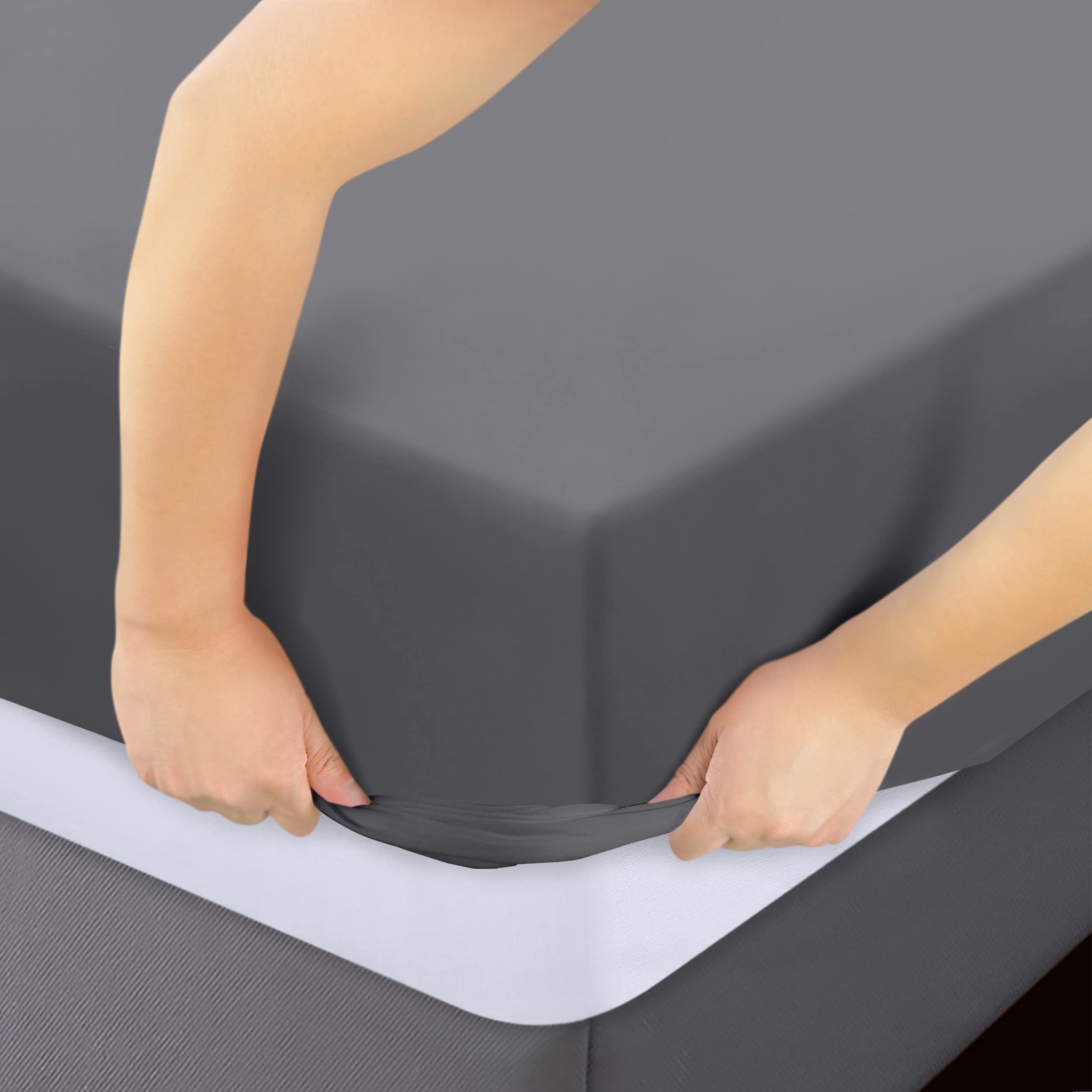 Utopia Bedding Queen Fitted Sheets - Bulk Pack of 2 Bottom Sheets - Soft Brushed Microfiber - Deep Pockets - Shrinkage & Fade Resistant - Easy Care (Queen, Grey)