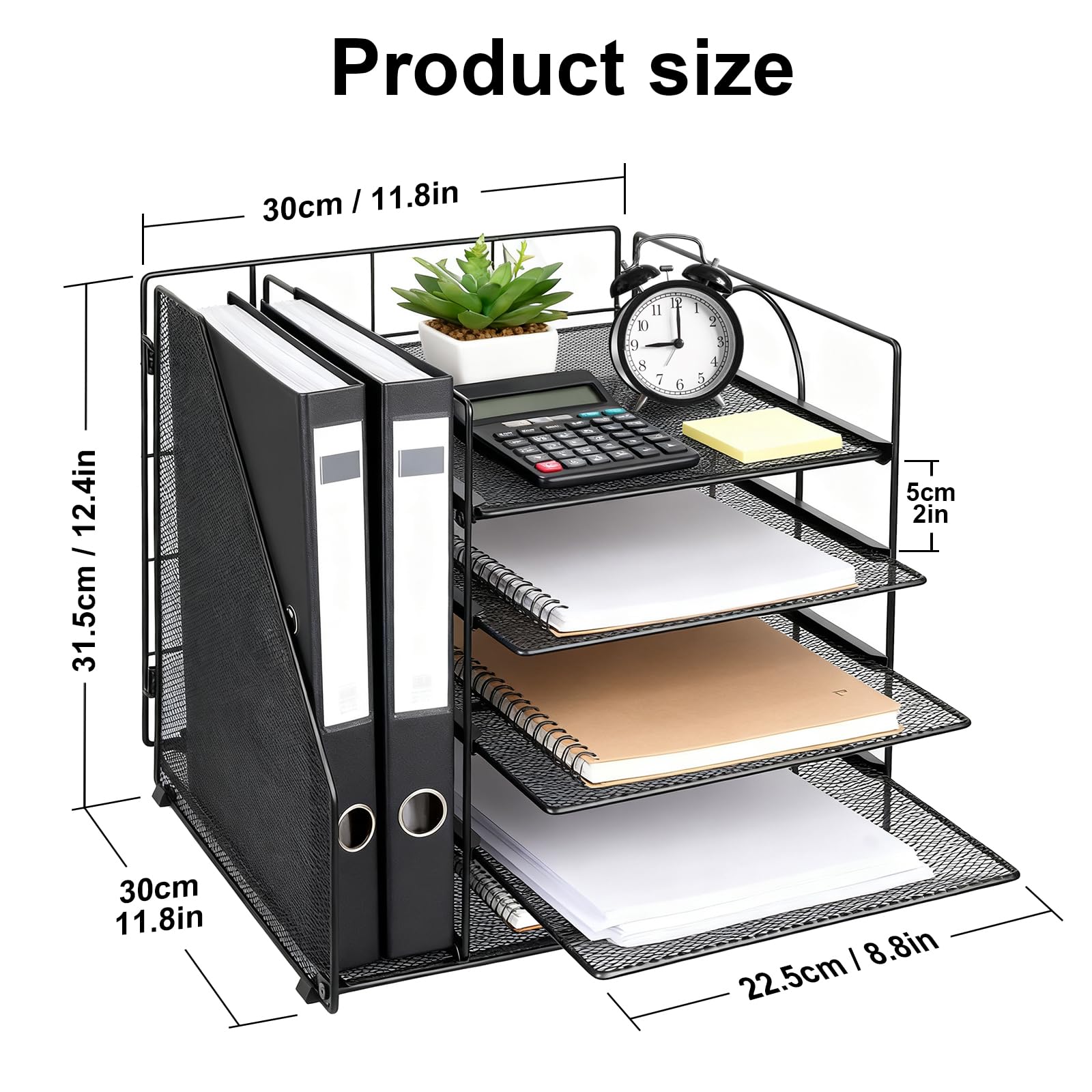 Desk Organizer with File Holder, 5-Tier Paper Letter Tray, Mesh Desktop Office Supplies with Magazine Holder for Books, Letter Tray Paper Organizer for School, Home, Office