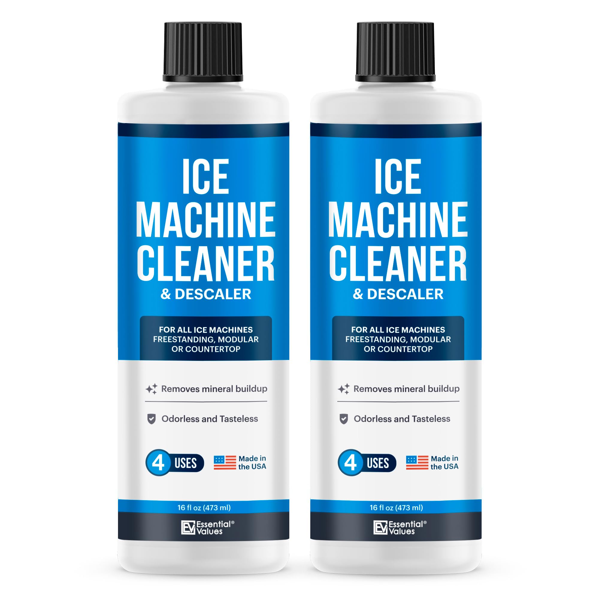 Essential Values 2-Pack Ice Machine Cleaner and Descaler 16 fl oz, Nickel Safe Descaler | Ice Maker Cleaner Compatible with All Major Brands (Scotsman, KitchenAid) Manufactured in USA