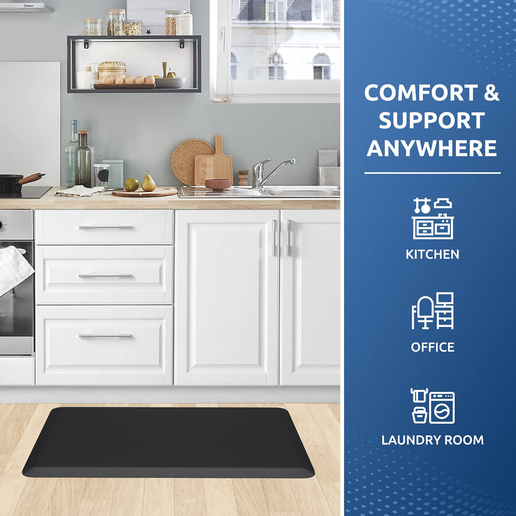 StepTastic Anti-Fatigue Kitchen Mat Non-Slip Kitchen Floor Mat Waterproof Comfort Standing Mat for Home Office Laundry 17.3"x28" Black
