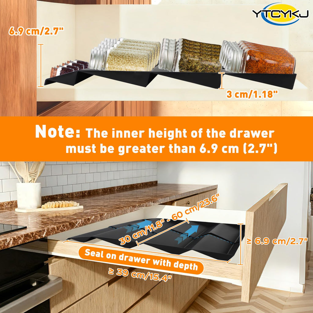 Spice Drawer Organizer with 180 Labels,4 Tier 2 Pack Drawer Seasoning Organizer with Guardrail,Spice Rack Organizer Expandable from 30 cm to 60 cm for Kitchen Drawers,Cabinets,Countertop