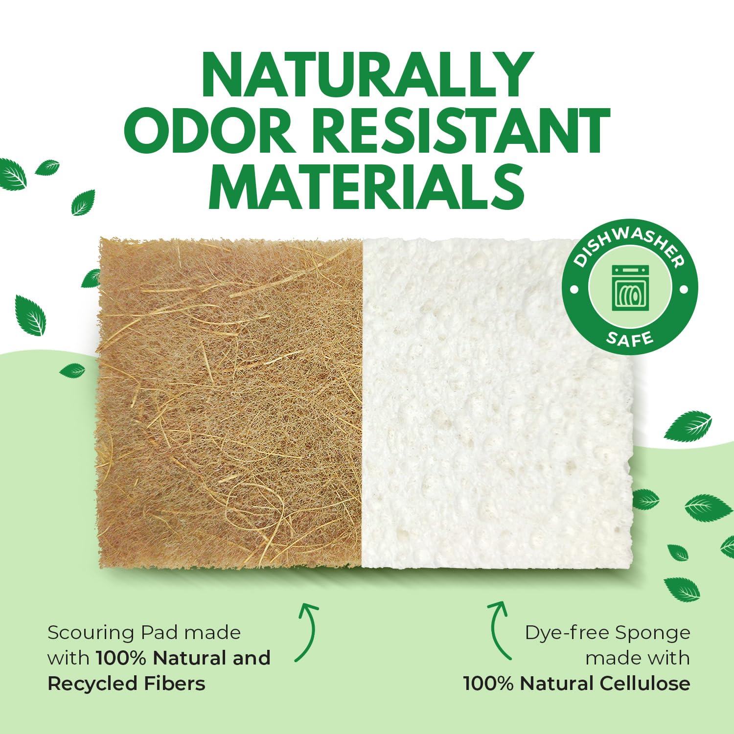 AIRNEX 10 Pack Biodegradable Natural Kitchen Sponges - Eco Friendly Cellulose and Coconut Dish Scrubbers - Odourless, Non Scratch, Dual Sided Multipurpose Sponges