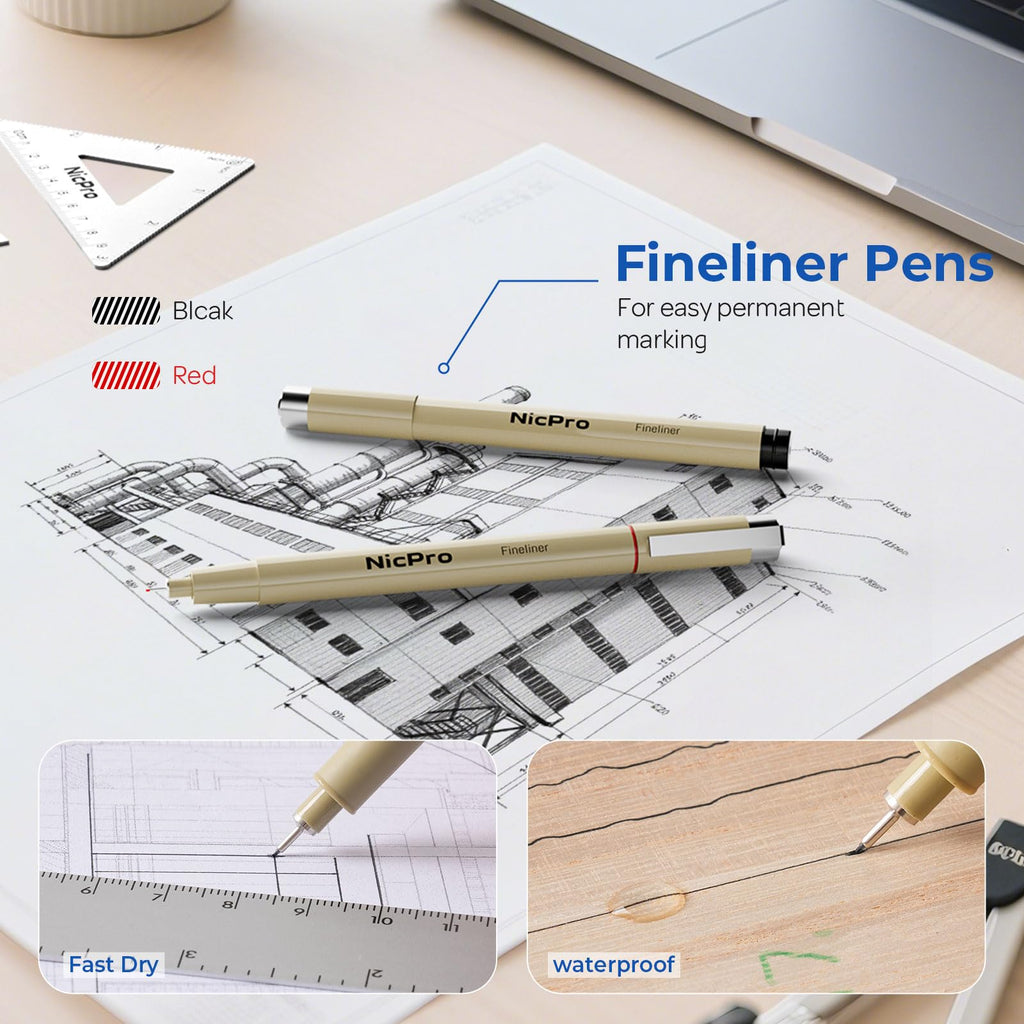 Nicpro 21PCS Professional Drafting Tools & Geometry Set with Case, Architect Compass & Protractor Set, Metal Pencils, Pens, Scale Ruler Metal Ruler, 5 Drawing Templates for Interior House Plan Design