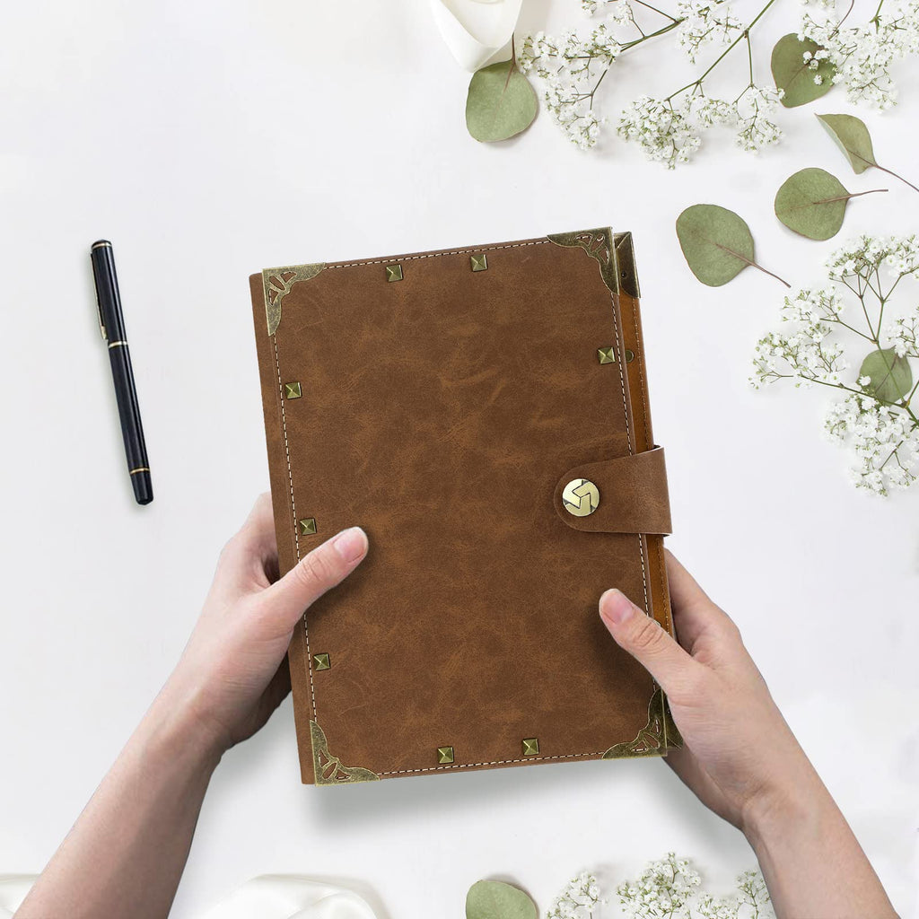 SEEHAN A5 Binder Journal Notebook 6 Rings Binder Vintage Leather Blank Writing Journals Sketchbook Travel Journal 200 Pages