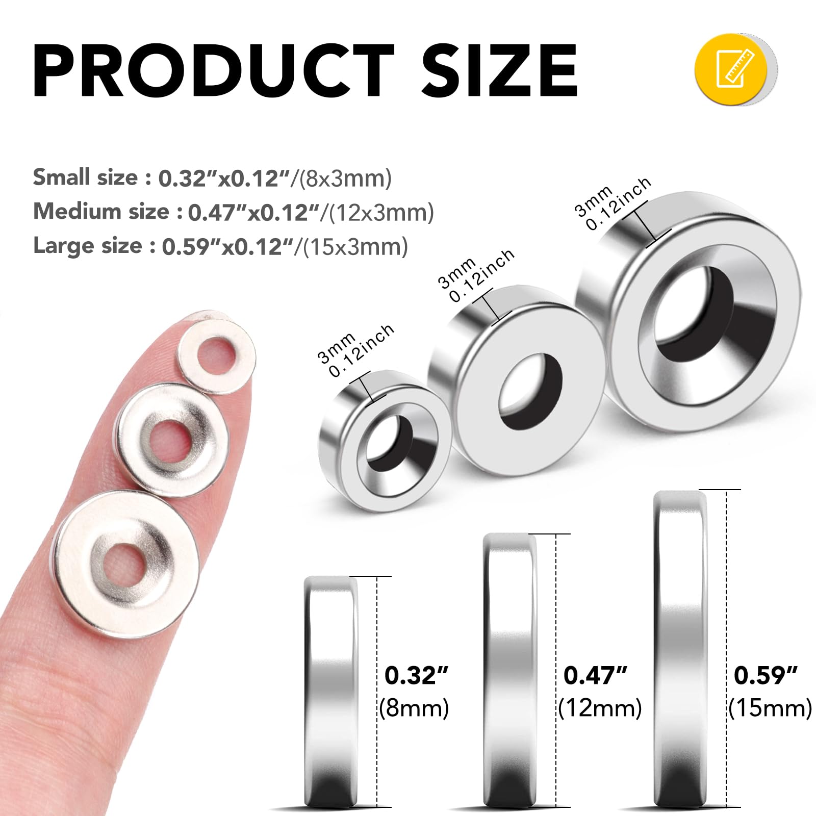 DIYMAG Disc Magnets, Rare Earth Magnets with Hole for Kitchen Cabinet, Tool Storage, Office and Crafts, Disc Button Magnet, 45 PCS