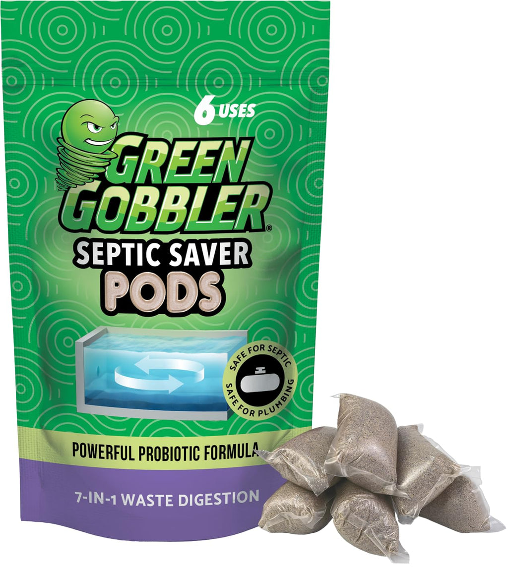 Green Gobbler SEPTIC SAVER Treatment Pods with Bacteria For Healthy Septic System, 6 Month Supply, 1.30 oz (Package May Vary)