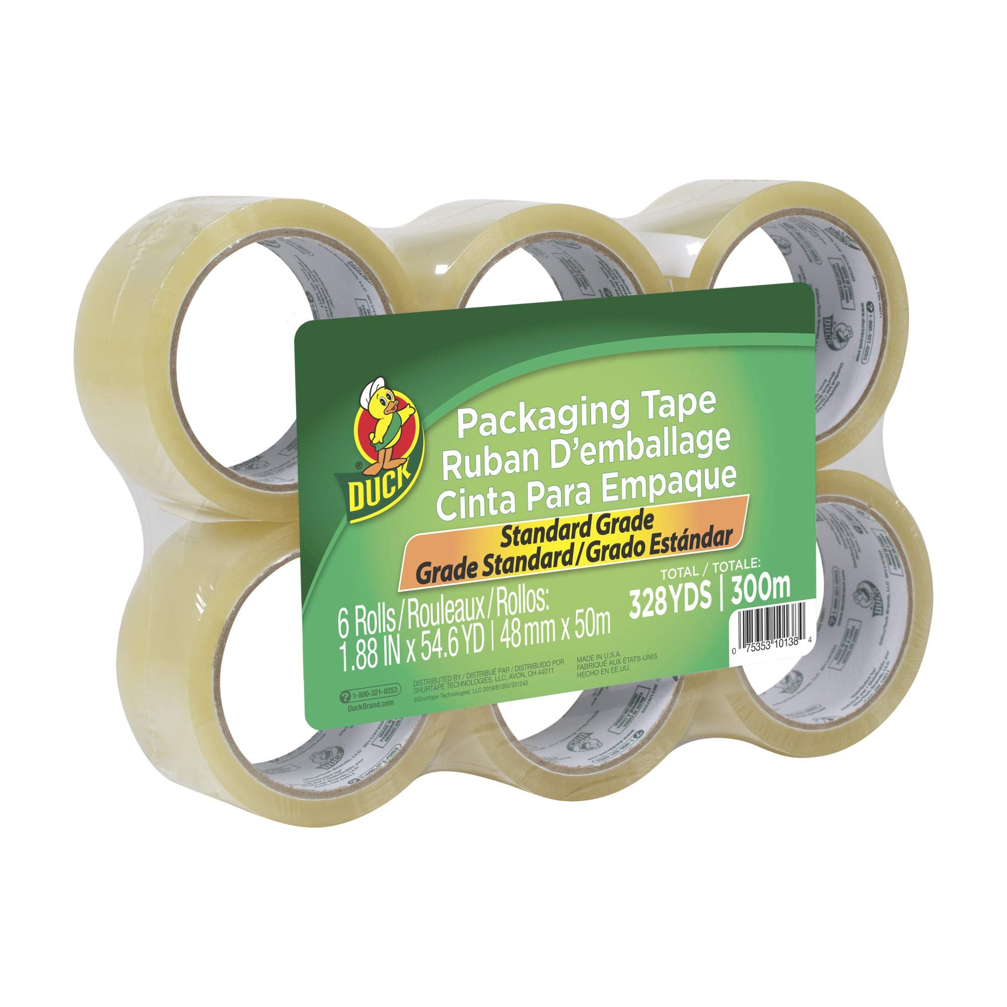 Duck Brand Standard Grade Packaging Tape, 1.88-Inch x 54.6 Yards, 6 Rolls per Pack, Clear (1362513)