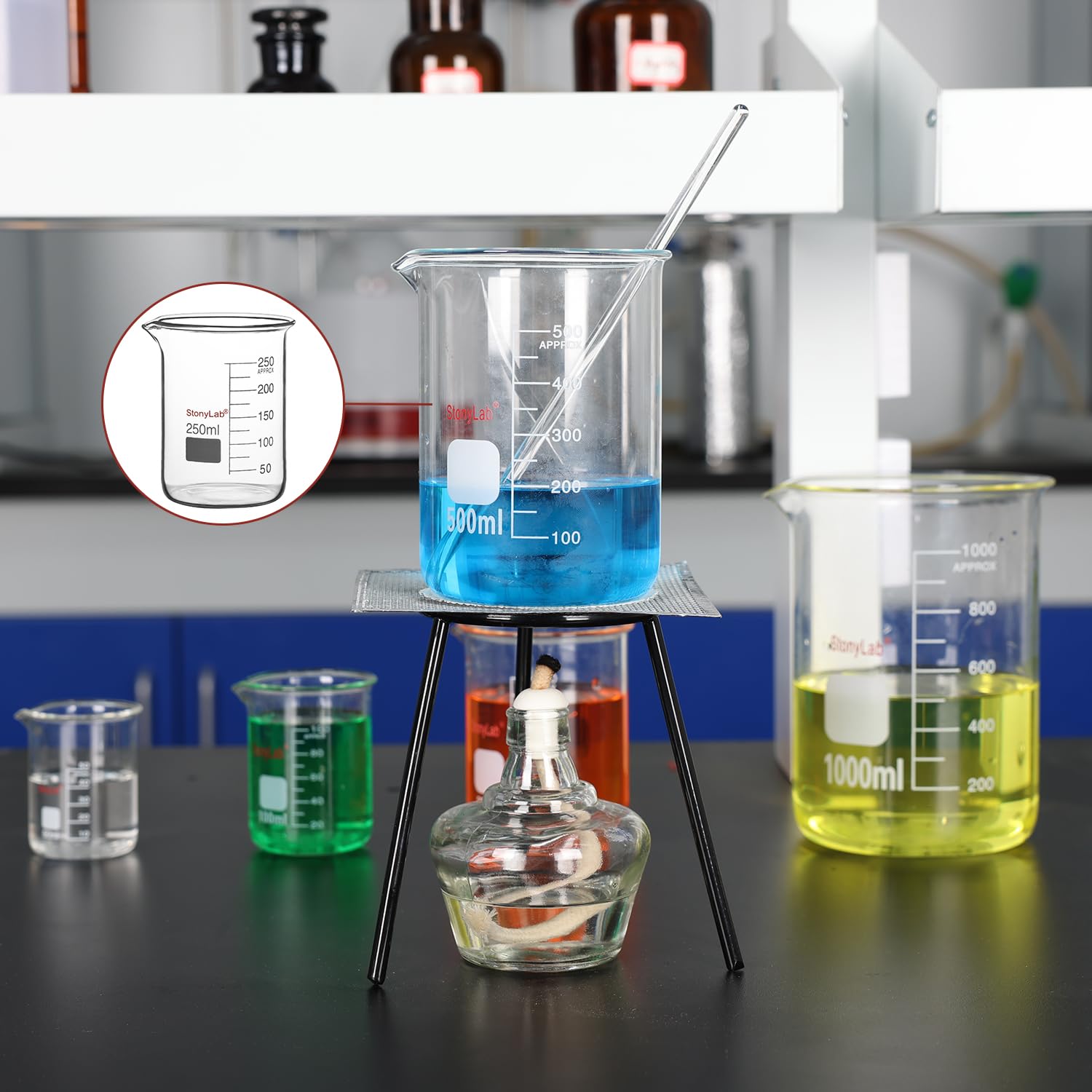 stonylab Glass Beaker, 1 Pack Borosilicate Glass Graduated Low Form Griffin Beaker with Pouring Spout Lab Beaker, 500 ml