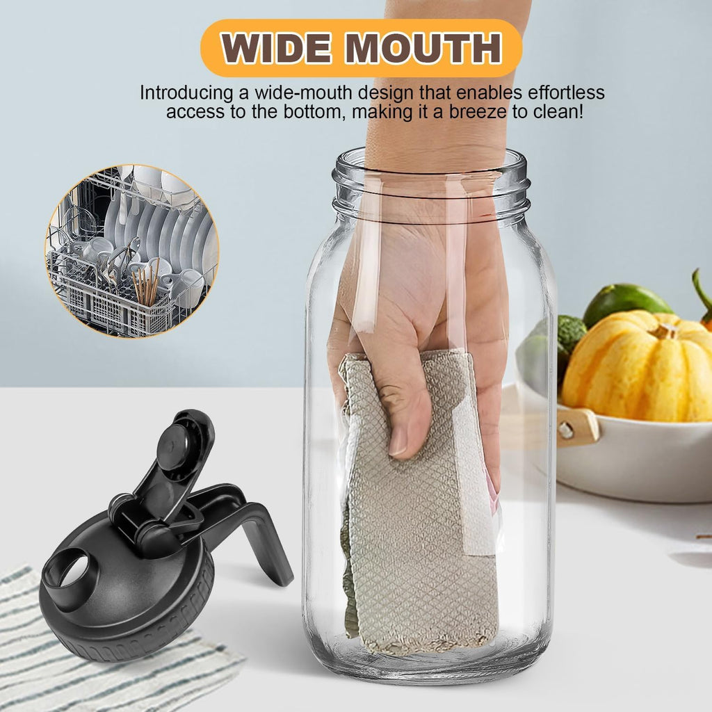 Wexlerey Glass Pitcher with Lid 2 Pack,Leak Proof Glass Mason Jar Pitcher with Lid & Spout Sun Tea Pitcher Wide Mouth for Ice Tea, Juices,Cold Brew Coffee,Breast Milk(64 oz/2 Liter)