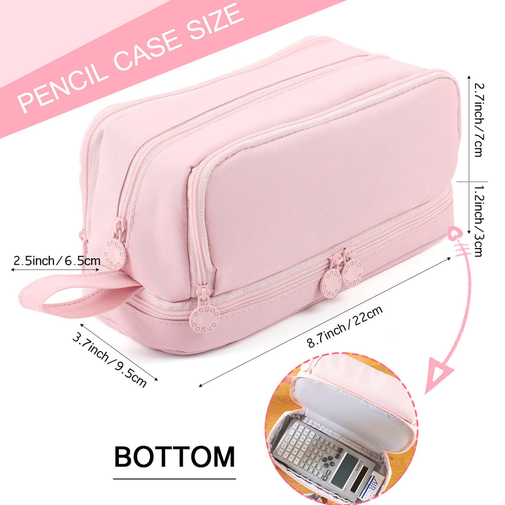 Large Capacity Pencil Case 4 Compartments, Pencil Case with Zipper Portable Handle, Aesthetic Pencil Case Stationery Organizer for Office College School Teen Girl Boy Men Women (Pink)