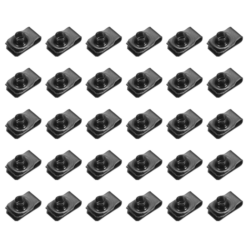PATIKIL U-Style Clip-On Nut, 30 Pack M8-1.25 Regular Extruded U-Nut U-Type Fasteners Hardware Nuts for Automotive Metal Cars Motorcycles, Black
