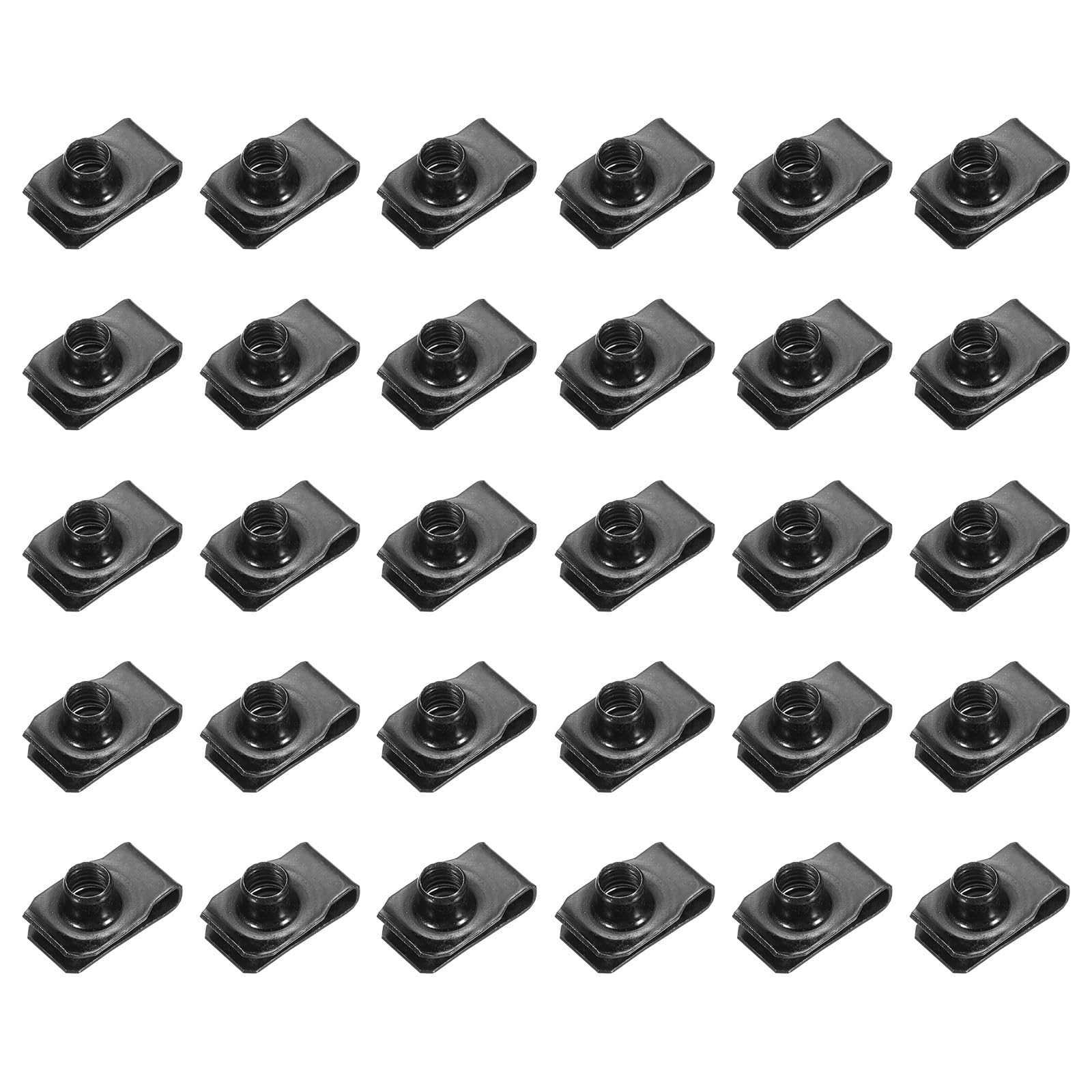 PATIKIL U-Style Clip-On Nut, 30 Pack M8-1.25 Regular Extruded U-Nut U-Type Fasteners Hardware Nuts for Automotive Metal Cars Motorcycles, Black
